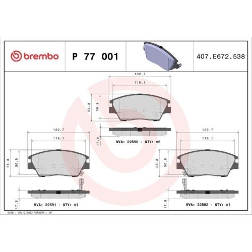Placute frana Ssangyong Tivoli 01.15-, Xlv Suv 04.16-, Xlv Van 04.16-, Fata, BREMBO