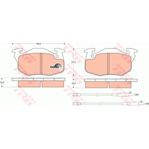 Set placute frana Trw GDB1033, parte montare : Punte fata