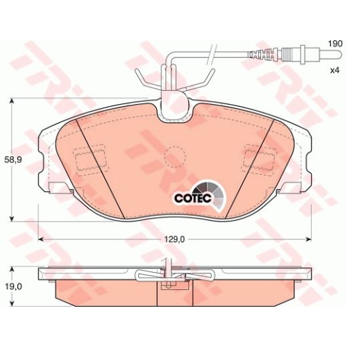 Set placute frana Trw GDB1148, parte montare : Punte fata