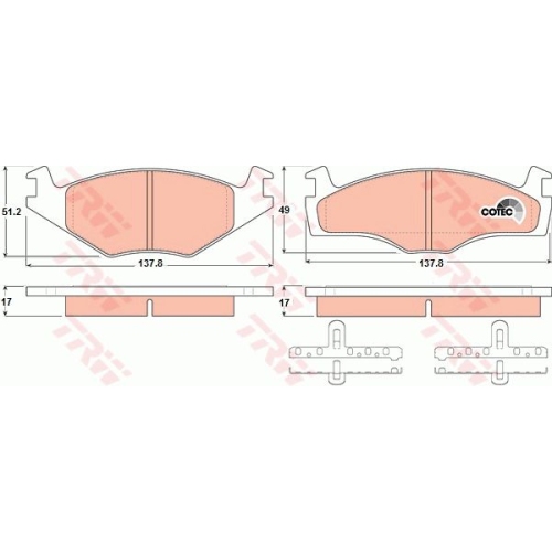 Set placute frana Trw GDB1219, parte montare : Punte fata