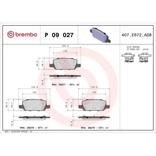 Placute frana Tesla Model 3 (5yj3) 01.17-, Model Y (5yjy) 03.19-, Spate, BREMBO