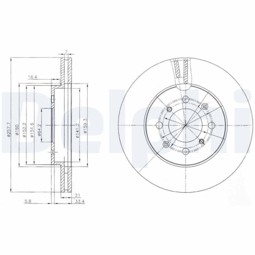Set discuri frana fata DELPHI, Honda Jazz II, 06.2001-12.2008, Fata; puntea fata; Tip frina : diSC / tambur; Sistem de franare : hidraulic