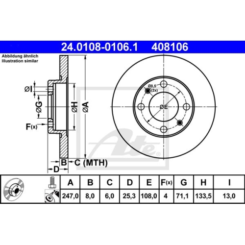 Disc frana Ate 24010801061, parte montare : Punte spate