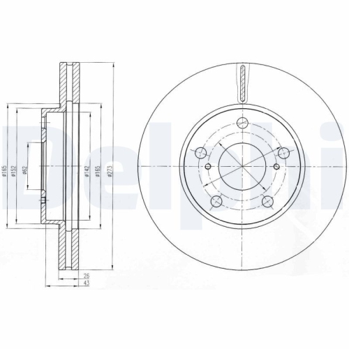 Set discuri frana fata DELPHI, Toyota Auris (E15), 10.2006-09.2012, Corolla Sedan (E15), 10.2006-, Fata; Tara productie vehicul : Turcia; Marea Britanie; puntea fata