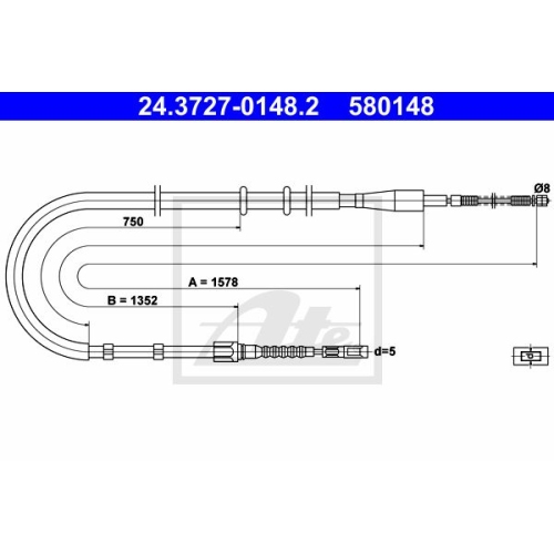 Cablu frana mana Audi 80 (8c, B4), 80 Avant (8c, B4), Ate 24372701482, parte montare : Spate