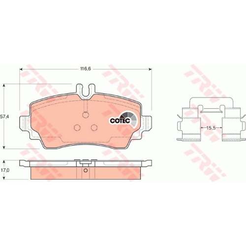 Set placute frana Trw GDB1292, parte montare : Punte fata
