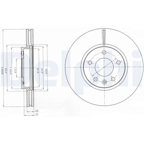 Set discuri frana fata DELPHI, Chevrolet Cruze, 2009-, Orlando (J309), 2010-; Opel Astra J (P10), 09.2009-10.2015, Mokka / Mokka X (J13), 06.2012-, Zafira Tourer C (P12), 10.2011-, Fata; puntea fata; Sistem de franare : diametru roata 16 inch