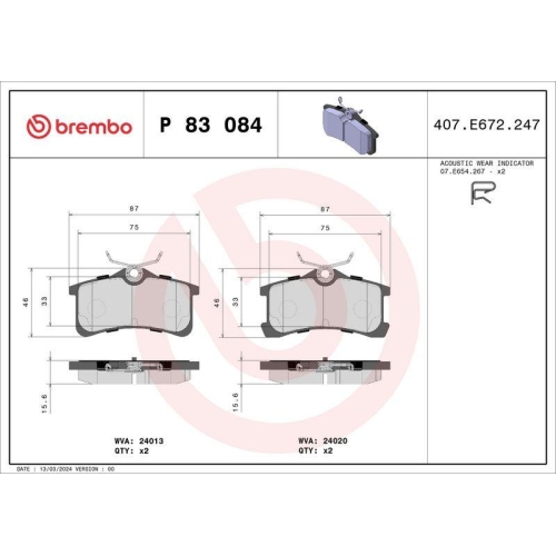 Placute frana Toyota Avensis ( T22) 09.97-02.03, Corolla ( E11) 05.95-02.03, Corolla Compact ( E11) 04.97-01.02, Corolla Estate ( E11) 04.97-10.01, Corolla Liftback ( E11) 04.97-01.02, Spate, BREMBO