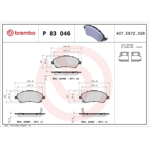 Placute frana Toyota Avensis ( T25) 04.03-11.08, Avensis Estate ( T25) 04.03-11.08, Avensis Sedan ( T25) 01.03-11.08, Corolla Verso (Zer Zze12 R1) 03.04-10.09, Fata, BREMBO