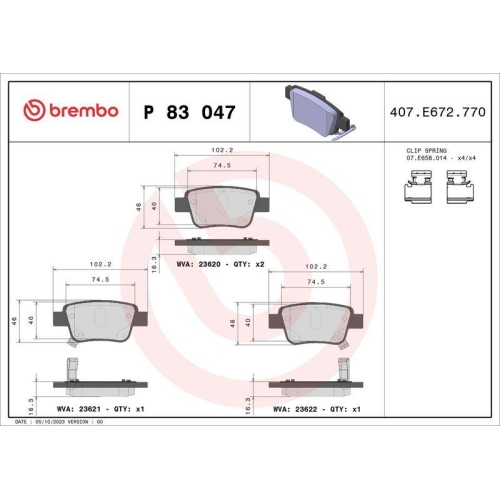 Placute frana Toyota Avensis ( T25) 04.03-11.08, Avensis Estate ( T25) 04.03-11.08, Avensis Sedan ( T25) 01.03-11.08, Corolla Verso (Zer Zze12 R1) 03.04-10.09, Previa 3 ( R2 R5) 10.05-, Spate, BREMBO