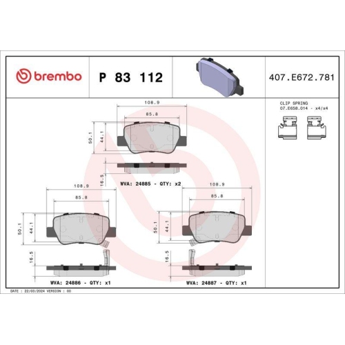 Placute frana Toyota Avensis Estate ( T27) 11.08-10.18, Avensis Sedan ( T27) 11.08-10.18, Spate, BREMBO