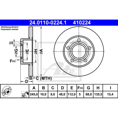 Disc frana Ate 24011002241, parte montare : Punte spate