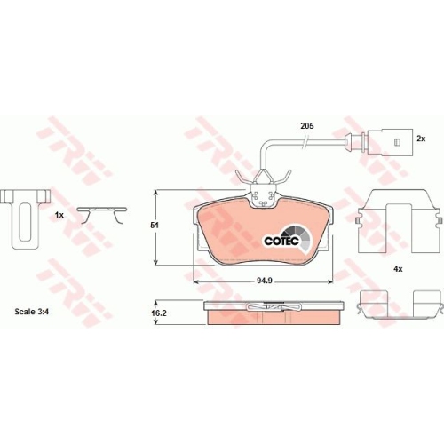 Set placute frana Trw GDB1326, parte montare : Punte spate