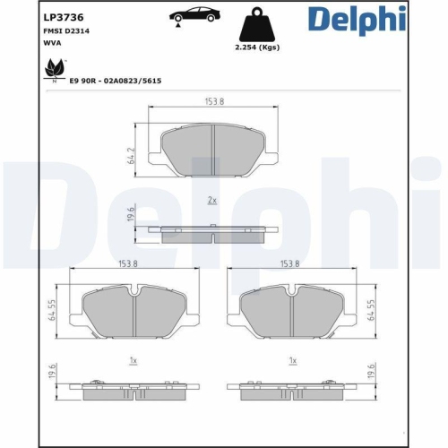 Placute frana Opel Insignia B Country Tourer (Z18) 06.17-, Insignia B Grand Sport (Z18) 03.17-, Insignia B Sports Tourer (Z18) 03.17-, Insignia B Sports Tourer Estate Van (Z18) 03.17-, Fata, DELPHI