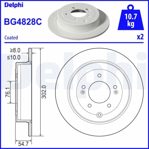 Set discuri frana spate DELPHI, Hyundai Ix35, 08.09-, Tucson (TL, TLE), 05.2015-; Kia Sportage (Ql, Qle), 09.2015-; Nissan Cabstar E (Tl , Vl ), 07.92-11.06, spate; puntea spate