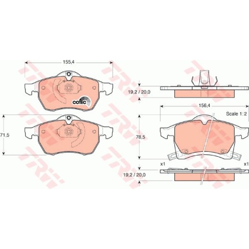 Set placute frana Punte fata Chevrolet Corsa Combi, Corsa Limuzina; Opel Astra F, Astra G, Meriva 2010-2017; Zafira A, 1999-2012, TRW GDB1350