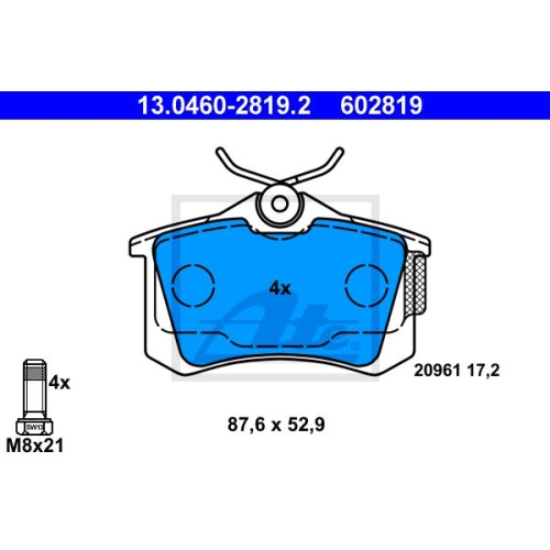 Set placute frana Ate 13046028192, parte montare : Punte spate