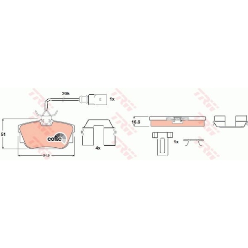Set placute frana Trw GDB1369, parte montare : Punte spate