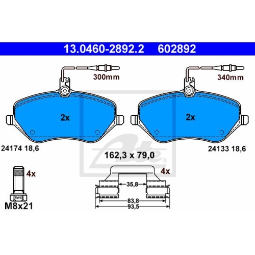 Set placute frana Ate 13046028922, parte montare : Punte fata