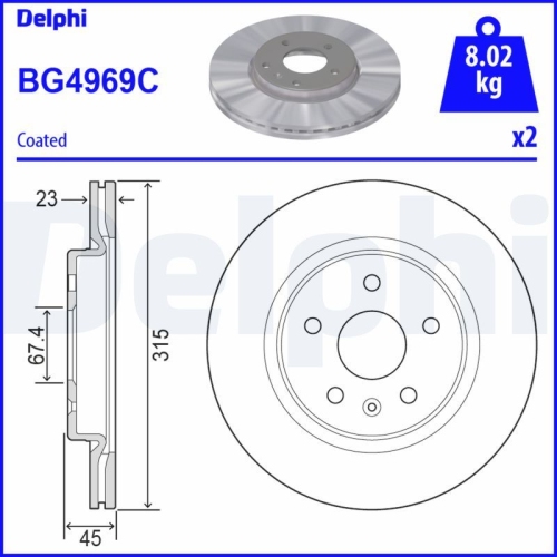 Set discuri frana spate DELPHI, Opel Insignia B Country Tourer (Z18), 06.2017-, Insignia B Grand Sport (Z18), 03.2017-, Insignia B Sports Tourer (Z18), 03.2017-, spate; puntea spate