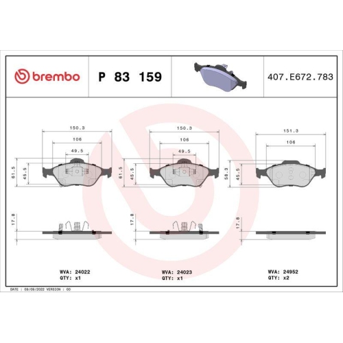 Placute frana Toyota Yaris ( P13) 12.10-06.20, Yaris Box / Liftback ( P13) 10.12-06.20, Fata, BREMBO