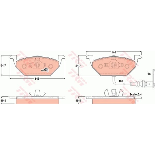 Placute frana Vw Polo (9n ), 10.2001-01.2012, Jetta, New Beetle, Golf, Bora, Skoda Roomster, Octavia, Fabia, Seat Toledo, Leon, Ibiza, Altea, Audi A3, A2, TRW