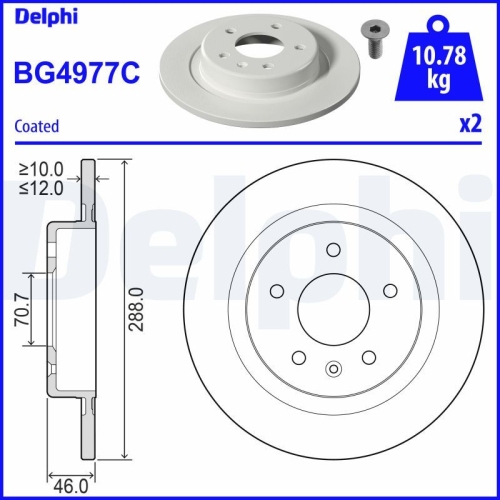 Set discuri frana spate DELPHI, Opel Insignia B Country Tourer (Z18), 06.2017-, Insignia B Grand Sport (Z18), 03.2017-, Insignia B Sports Tourer (Z18), 03.2017-, spate; puntea spate