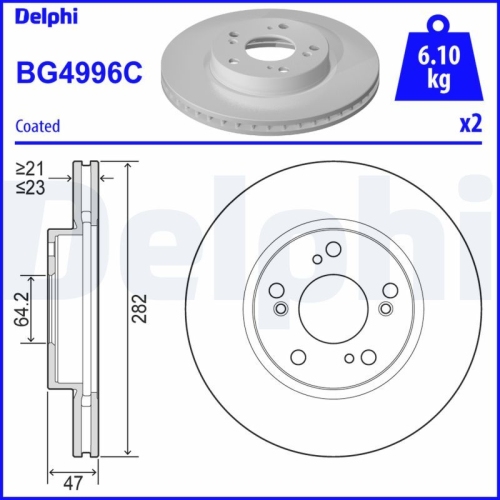 Set discuri frana fata DELPHI, Honda Civic X Liftback (Fc , Fk ), 09.2016-, Fata; Varianta echipare : S; puntea fata