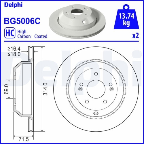 Set discuri frana spate DELPHI, Kia Sorento III (Um), 01.2015-, spate; puntea spate