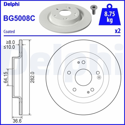 Set discuri frana spate DELPHI, Honda Civic X Liftback (Fc , Fk ), 09.2016-, Civic X Sedan (Fc ), 09.2015-, spate; puntea spate