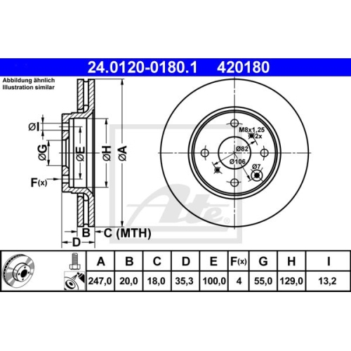 Disc frana Ate 24012001801, parte montare : Punte fata