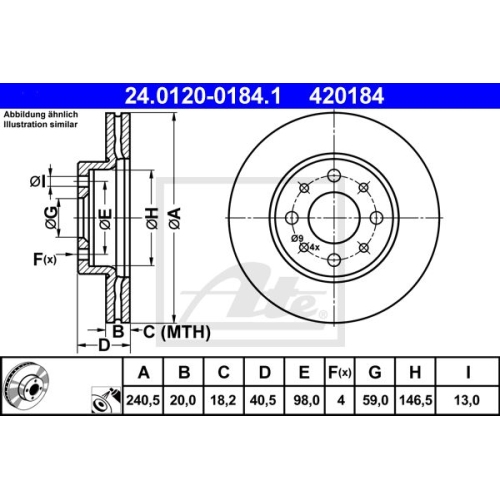 Disc frana Ate 24012001841, parte montare : Punte fata