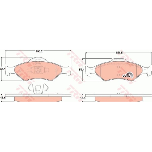 Set placute frana Trw GDB1418, parte montare : Punte fata