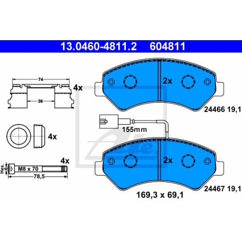 Placute frana Citroen Jumper Bus, 2006-2014, Fiat Ducato Platou / Sasiu (250, 290), 2006-2014, Peugeot Boxer Bus, 2005-2014, ATE