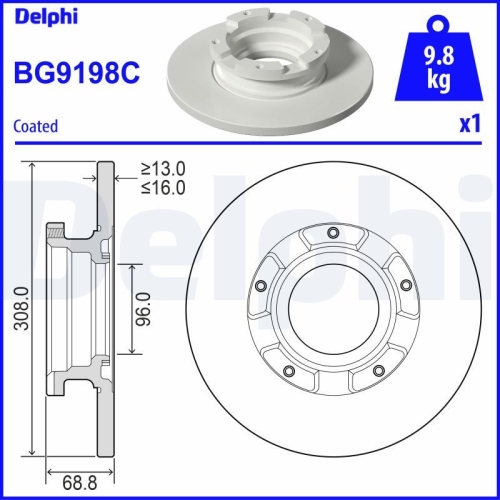 Set discuri frana spate DELPHI, Ford Transit Custom V362 Bus (F3), 04.12-, Transit V363, 08.2013-, spate; puntea spate