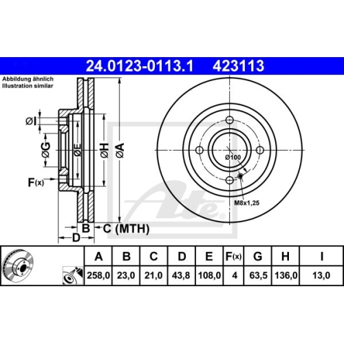 Disc frana Ate 24012301131, parte montare : Punte fata