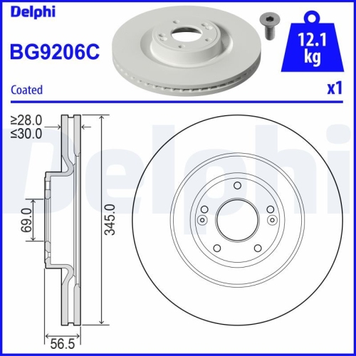 Set discuri frana fata DELPHI, Hyundai Equus / Centennial, 03.09-, GenesIS (Bh), 01.2008-12.2015, GenesIS Cupe, 01.2008-; Renault Megane III Cupe, 11.2008-, Fata; Fata; puntea fata; puntea fata