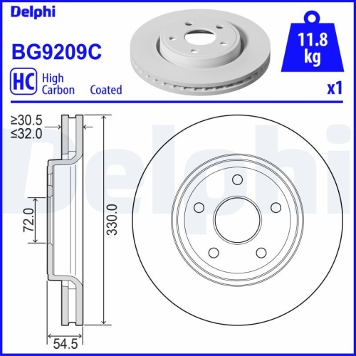 Set discuri frana fata DELPHI, Jeep Grand Cherokee IV (Wk, Wk2), 06.10-, Fata; puntea fata