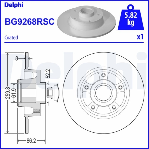 Disc frana spate DELPHI, Renault Megane Grand Coupe IV Sedan, 10.2016-, Megane IV Grandtour, 04.2016-, Megane IV Liftback, 11.2015-, Megane IV Sedan, 10.2016-, spate; puntea spate