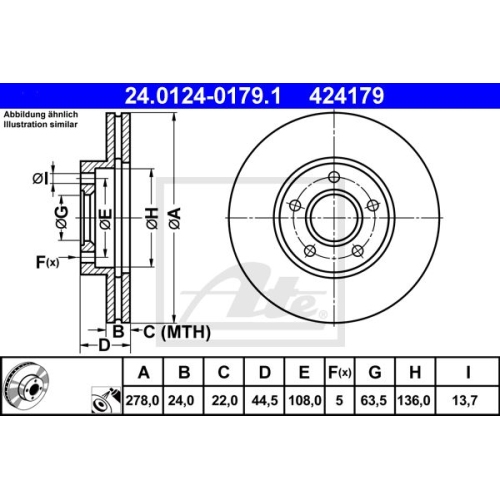 Disc frana Ate 24012401791, parte montare : Punte fata