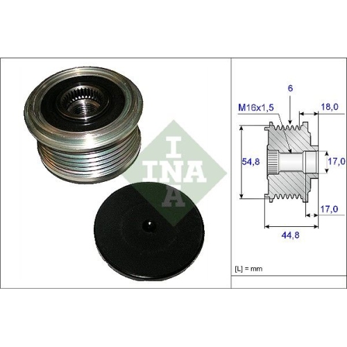 Fulie alternator Renault Clio, 2008-2014, Kangoo, 1997-2008, Thalia, 1998-2008, Twingo, 03.2007-2014, 1.5 Dci, INA