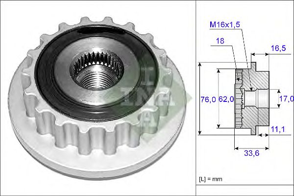 Fulie alternator INA 535011810 Vw Transporter 5 Bus (7Hb, 7Hj, 7Eb, 7Ej, 7Ef) Transporter 5 Caroserie (7Ha, 7Hh, 7Ea, 7Eh) Transporter 5 Platou / Sasiu (7Jd, 7Je, 7Jl, 7Jy, 7Jz, 7Fd, Touareg (7La, 7L6