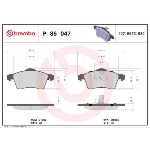 Placute frana Vw California T4 Camper (7dj 7dk 70j) 09.90-08.04, Transporter T4 Box (70a 70h 7da 7dh) 07.90-04.03, Transporter T4 Bus (70b 70c 7db 7dk 70j 70k 7dc 7) 09.90-08.04, Transporter T4 (70e 70l 70m 7de 7dl) 07.90-04.03, Fata, BREMBO