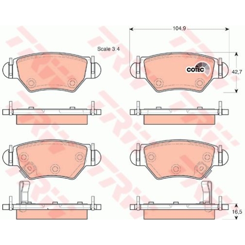 Set placute frana Trw GDB1471, parte montare : Punte spate, Opel Astra F (Classic/Convertible), Astra G 1998-2009, Zafira A 1999-2005