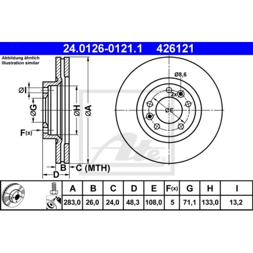 Disc frana Peugeot 407, 05.2004-2011, 508, 2010-2018, 607, 1999-2010, ATE