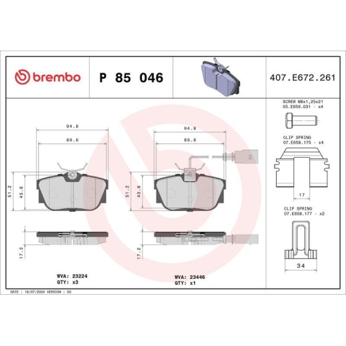 Placute frana Vw California T4 Camper (7dj 7dk 70j) 09.90-08.04, Transporter T4 Box (70a 70h 7da 7dh) 07.90-04.03, Transporter T4 Bus (70b 70c 7db 7dk 70j 70k 7dc 7) 09.90-08.04, Transporter T4 (70e 70l 70m 7de 7dl) 07.90-04.03, Spate, BREMBO