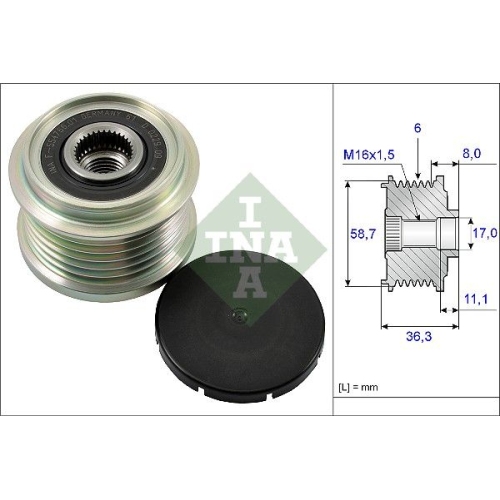 Fulie alternator Citroen Jumper, 2006-2014, Motorizare 2.2 Hdi, Fiat Ducato, 2006-2014, Motorizare 2.2 D, Ford Tourneo, 2012-, Transit, 2006-2013, Motorizare 2.2 Tdci, Peugeot Boxer, 2005, INA