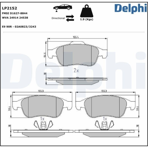 DELPHI set placute de frana,frana de parcare cu disc
