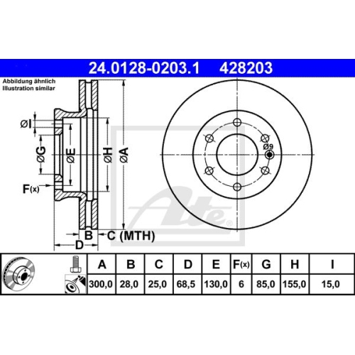 Disc frana Mercedes Sprinter (906), 06.2006-2018, Sprinter (907/910), 2018-, VW Crafter 2005-2017; marca ATE