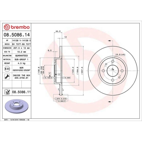 Set disc frana Alfa Romeo 145 (930) 07.94-01.01, 146 (930) 12.94-10.01; Fiat 500 (312) 07.07-, 500 C (312) 09.09-, Marea (185) 05.96-12.07, Marea Weekend (185) 09.96-12.07, Panda (312 319) 02.12-, Panda Van (312 519) 02.12-, Punto (188) 09.99-07.12, Punto